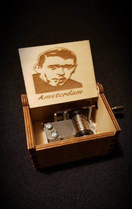 Boîte à musique en bois, Music box Jacques Brel - Amsterdam