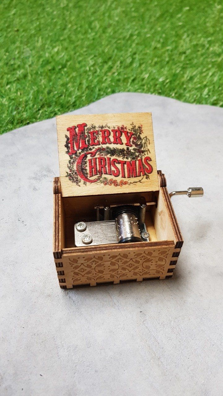 Boîte à musique en bois, Music box Joyeux Noël / Merry Christmas